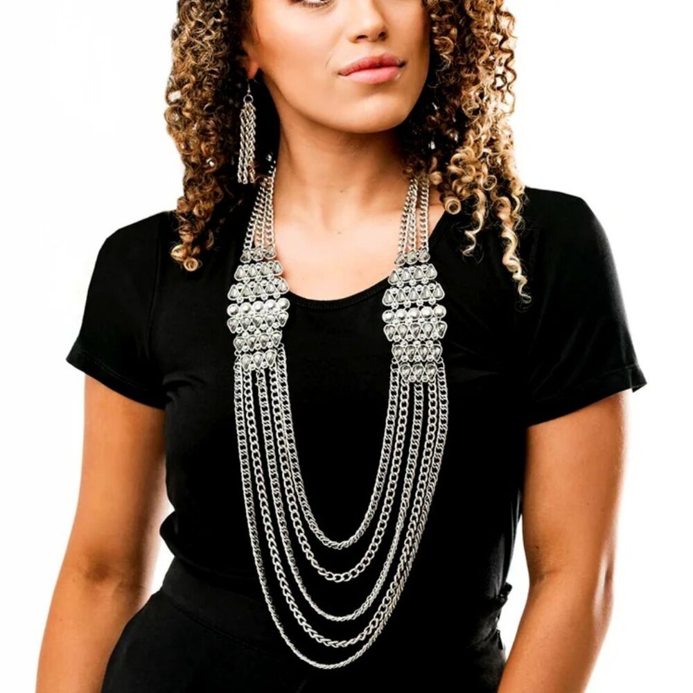 Smoky Rhinestone & Chain Necklace Set